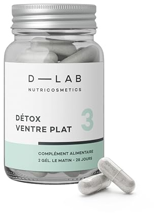 D‑LAB Détox Ventre Plat | Complément Minceur 28 Jours | Probiotiques et L Gasseri | Argile et Charbon Actif | Detox Minceur Rapide Femme | Réduit Ballonnements | Fabriqué en France