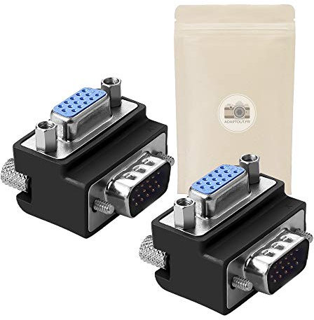 2x Connettore VGA SVGA con gomito angolo retto 90° - Adattatore da spina SVGA maschio 15 poli pin a presa SVGA femmina 15 poli - Adaptout marca francese
