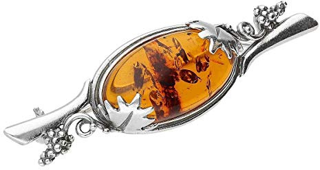 Spilla da donna in stile contemporaneo/vittoriano, con ambra, in argento Sterling 925, con ambra, 13mm x 53mm, Argento sterling Gemma, Ambra