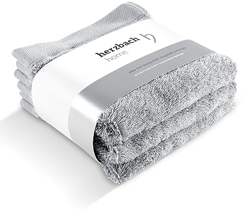 herzbach home Seiftuch 3er Set 30 x 30 cm – Hochwertige, weiche & saugstarke Mini-Handtücher in Premium-Qualität – 100% natürliche Baumwolle (Silbergrau)