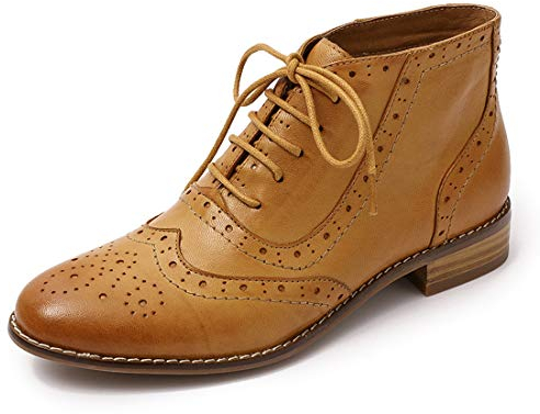 Mona flying Damen Perforiertes Brogue Handgefertigt Leder Ankle Boots Herbst Winter Schnürstiefel,Braun,41 EU