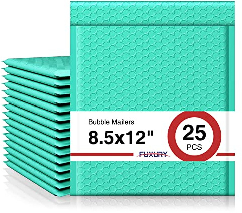 Fuxury Bubble Mailers 8.5x12 Inch 25 Pack, Strong Adhesion Padded Envelopes #2,Self Seal Bubble Envelopes, Waterproof Padded Mailers Packaging for Small Business,Books,Clothes, Makeup Supplies,Teal