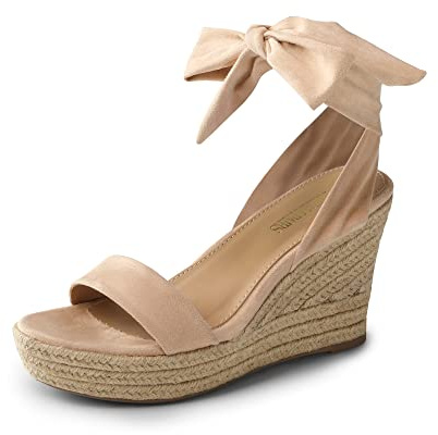 DREAM PAIRS Womens Open Toe Espadrilles Wedges Tie Lace Up Cute Ankle Strap Platform Sandals Dressy Shoes,Size 10,Nude,SDPW2301W