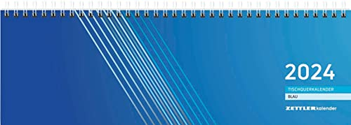 ZETTLER Tischquerkalender blau Tischkalender 2024, im Format 32 x 10,5 cm, Monatskalender mit Platz für Notizen, Bürokalender inkl. Jahresübersicht