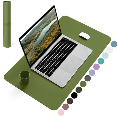 YSAGi Non-Slip Desk Pad, Waterproof PVC Leather Desk Table Protector, Ultra Thin Large Mouse Pad, Easy Clean Laptop Desk Writing Mat for Office Work/Home/Decor (60 x 35 cm, Grass Green)