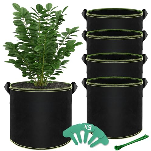 BLIENKREBY 5 X 30L Pflanzsack aus Vliesstoff, 7 Gallonen Pflanzen Tasche, Kartoffel Pflanzsack mit Pflanzenschilder zum Beschriften, Pflanzbeutel für Balkon Terrasse Gewächshaus Garten