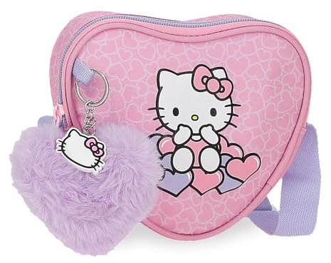Hello Kitty Hearts & Dots skolväska, axelväska, tillverkad av polyester, Rosa, Axelremsväska