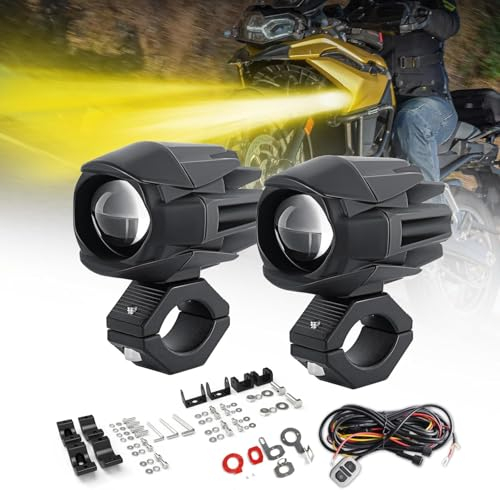 CO LIGHT 2 Stück Motorrad LED Nebelscheinwerfer 60W Bernstein/Gelb Weiß Zweifarbige Zusatzscheinwerfer Offroad Arbeitsscheinwerfer Mit Kabelbaum, kompatibel mit Motorrad Auto SUV LKW ATV