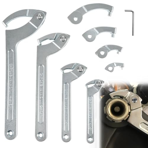 Sunluway Adjustable Pin Spanner Wrench Tool Set, 9 Pack C Spanner Nut Wrench Tools with Changeable Heads, Coilover Hook Wrenches for Suspension System Collar, Nut Adjustment, 3/4 to 6-7/10