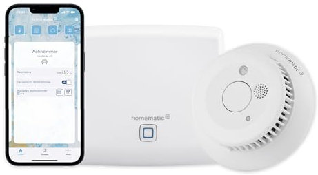 Homematic IP Smart Home Starter Set Mini – Rauchwarnmelder, Rauchmelder alarmiert lokal über die Sirene und per Push-Benachrichtigung in der Smartphone-App, integrierte LED-Notbeleuchtung, 158097A1