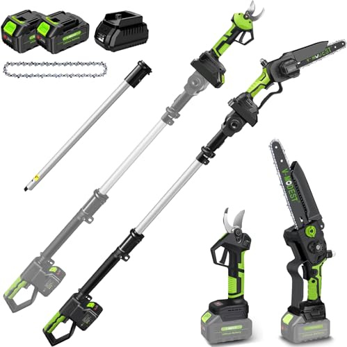 V-MODEST 4-in-1 Pole Saw & Electric Pruning Shears, 8 Inch Pole Saws for Tree Trimming, Cordless Pruning Shears with 15ft Max Extension Pole, 2 * 4.0Ah Battery Powered Pole Saw Pole Pruner for Garden