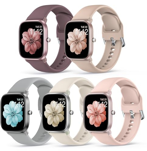 Higgs 5 Piezas Correa 20mm Compatible con Amazfit GTS/GTS 2(2Mini)/GTS 3/GTS 4 Mini Mujer Hombre, Correas Amazfit Bip S/Bip S Lite/Bip U/Bip U Pro, Pulsera Suave Silicona Deportiva, Rosa