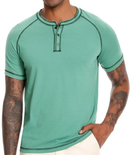 Nutria Henley U16A T-shirt en coton pour homme T-shirt à manches courtes décontracté T-shirt d'été léger Coupe ajustée avec bouton