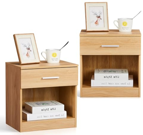 TactFire Table de Chevet Lot de 2, Table de Nuit, Commode Chambre avec 1 Tiroir, Convient pour Salon, Chambre, 39 x 29 x 41 cm (2, Chêne)