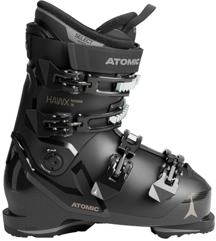 ATOMIC HAWX Magna 75 W Skischuhe in Schwarz/Gold - Größe 42/43 - Breite Ski-Boots mit 102 mm Passform & 75er-Flex - Hochwertige Ski-Schuhe mit Prolite-Konstruktion