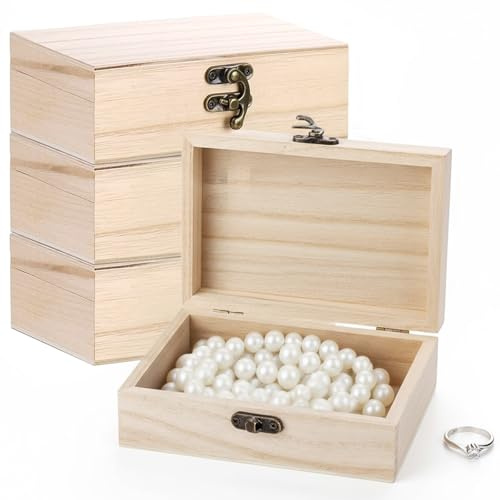 Dwitkul 4 pezzi Scatola in legno con coperchio 15 * 10 * 5 cm Scatola di legno piccola, scatolas dei ricordi per fai da te, decorazione e conservazione