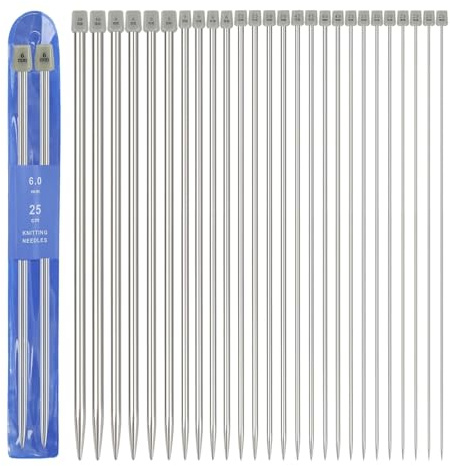 Knitting Needles Set, 13 Pairs Straight Single Pointed Stainless Steel Sweater Needles Set 25cm Length Knitting Needles for Beginners Professional Handmade DIY (13 Sizes)