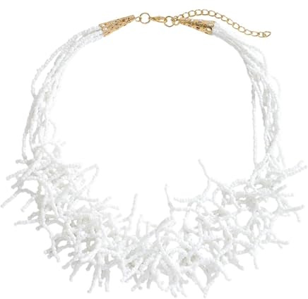FerneeButy Collar de Perlas Grueso para Mujer, Collar Largo Bohemio con Baberos, Bisutería Acrílico y Metal- Blanco