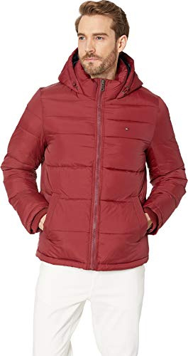 Tommy Hilfiger Doudoune à capuche pour homme en duvet synthétique, tailles standard et grandes tailles, rouge profond, Small