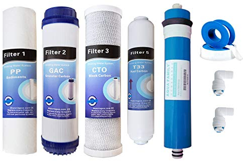 Depuragua - Kit Ricambi Osmosi Inversa | Filtrazione Acqua | Set Completo 5 Filtri | Resistente | Membrana 50 GPD 200 Litri | Filtri per Depuratore Osmosi Inversa | Compatibili Proline