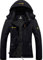 GEMYSE Damen Wasserdichte Berg-Skijacke Winddichte Skijacke Fleece Outdoor-Winterjacke mit Kapuze (Schwarz,XL)