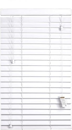 Home In Style 4U Faux Wood Blinds Window Venetian Blinds Easy Fit Child Safe Home Office String Blind Trimmable Wooden Blinds-50mm Slats with Aluminium Headrail (White, 75X150)