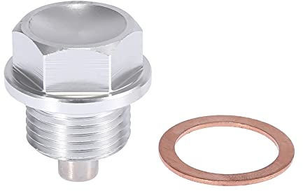 X AUTOHAUX Ölablassschraube mit Dichtring Magnet M18*1.5 Aluminiumlegierung Motorölwanne Ablassschraube Silber