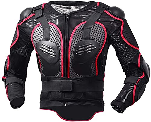 Mens Motorcycle Protective Jacket Body Armour Motorcross ATV Motorbike Chest Protector with Spine Protector Guard with Back Protection CE Armour for Mens Boys Red,XL