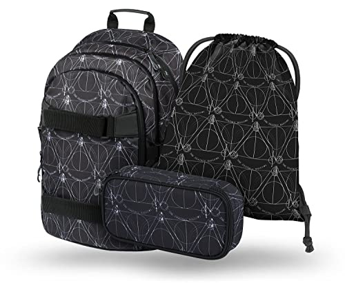 Baagl Schulrucksack Set Jungen Mädchen 3 Teilig, Schultasche ab 3. Klasse, Grundschule Ranzen mit Brustgurt, Ergonomischer Schulranzen (Harry Potter Deathly Hallows)