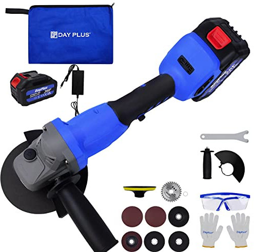 Amoladora Angular con Bateria 6,0Ah y Cargador, Amoladora Angular 115mm Bateria sin Escobillas, 21V Amoladora Angular Batería de 10000RPM, Amoladora de Ángulo Mano Inalámbrica para Corte y Pulir