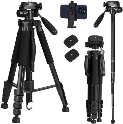 LINKCOOL Trépied pour appareil photo 183 cm en aluminium léger et compact pour le voyage avec tête pivotante à 3 voies amovible et plaques à dégagement rapide pour prise de vue vidéo DSLR
