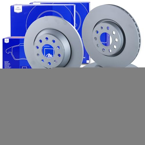 ATE Bremsenset inkl. Bremsscheiben vorne Ø 312 mm belüftet + hinten Ø 300 mm voll und Bremsbeläge vorne + hinten und Warnkontakt Kompatibel mit AUDI A3, SEAT, SKODA, VW GOLF, PASSAT, TIGUAN, TOURAN