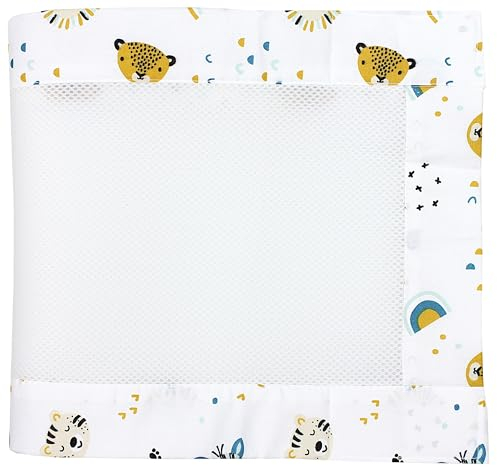 TupTam Gitterstäbe Schutz Netz Babybett Nestchen 3D Mesh 2 Pack, Farbe: Tierköpfe Safari, Größe: ca. 128 x 30 cm (für Babybett 140x70)