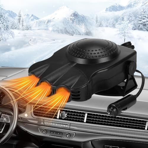 WDKXCN Bilvärmare, bilvärmare 12 V 150 W, snabb uppvärmning/kylning bärbara bilvärmare, 2-i-1 plugg i bilvärmare, roterbar anti-dimma bilvärmare, bilvindrutevärmare för alla bilar (svart)