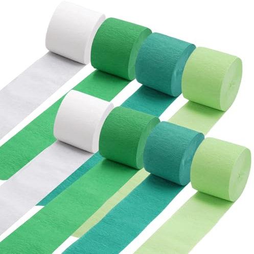 8 Rollen 200 m Krepppapier Grün,Krepppapier Bunt Satz von Weiß, Hellgrün, Grasgrün, Dunkelgrün,Kreppband Maibaum,Crepe Papier,Krepppapier Rollen für DIY,Partydeko,Geburtstagsdeko(4,5 cm x 25 m/Rolle)
