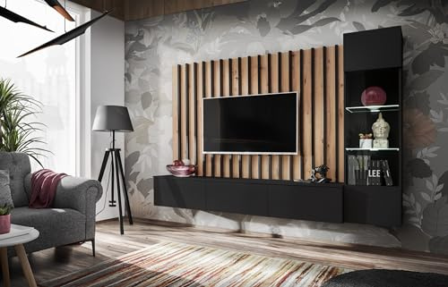 Deconation Ensemble Meuble TV verti - Noir/Beige - L 220 X H 148 X P 35 Cm