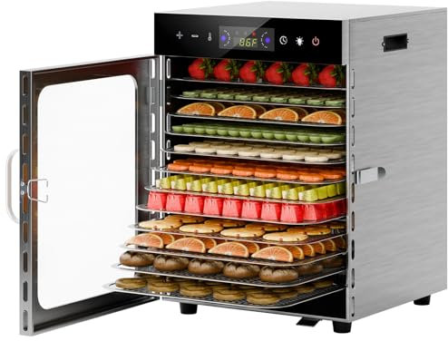 loyliawa 12-Trays Food Dehydrator, Frozen Dryer Machine for Home, 800W Stainless Steel Fruit Dehydrators Machine, Touch Screen Food Dryer Dehydrator with 35-90 Temperature Control & 24H Timer UK