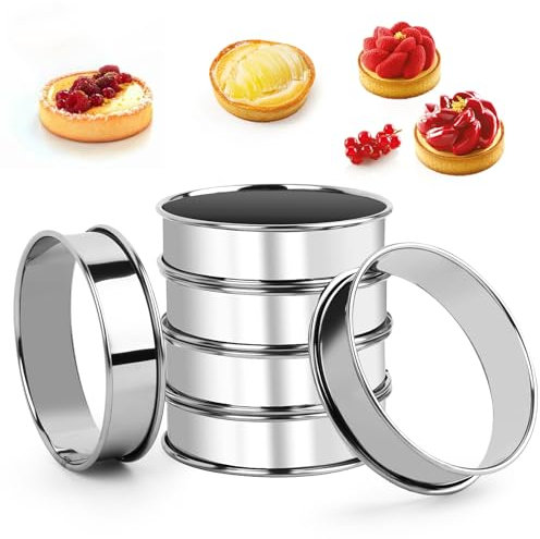 6 Pezzi Coppapasta, Anelli per Torte, Coppa Pasta per Torte, 9cm Stampo per Dolci Antiaderenti,Anello per Pasticceria Rotondo,Stampo per Crostata,Anello di Cottura Per Pasticceria,Dessert,Uova Fritte