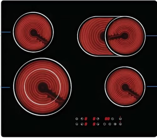 Nardea Plaque Vitrocéramique 6300W à 4 foyers, Cuisinière Infrarouge avec 9 Niveaux de Température, Design Encastrable, Compatible avec Toutes les Casseroles à Fond Plat, Minuteur 1-99 Min