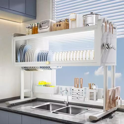 Escurreplatos para fregadero con cesta colgante, gran capacidad, ventosas estables, ahorro de espacio, cocina para un secado y almacenamiento eficientes