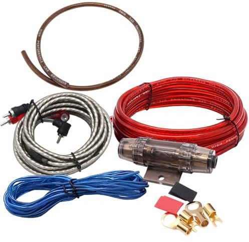 LKRXW 4GA Kit de Cableado Amplificador de Coche 4AWG Kit Cable Amplificador 2500W Juego de Cables Instalación Ampli Subwoofer Auto Audio Estéreo Conectores RCA Fusible