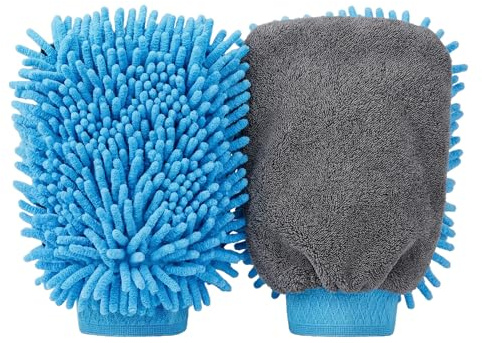 ButtVigour Chenille Car Wash Gloves 2-Pack, Scratch-Free Soft Microfiber Mitts for Car Washing & Detailing, Waterproof Auto Cleaning Gloves with Ergonomic Grip, Ideal for Motorcycle, Boat, Glass