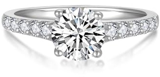 YL Anillo Clásico de Moissanita Color D VVS1 de 0,8 Quilates de Redondo Plata de Ley 925 para Mujer Anillo de Compromiso y Boda