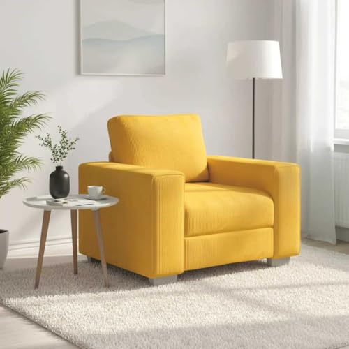 Yunovire Fåtölj ljusgul 60 cm, manchestertyg, relaxsoffa med vadderade kuddar, stabil loungefåtölj för vardagsrum, sovrum, max. 110 kg