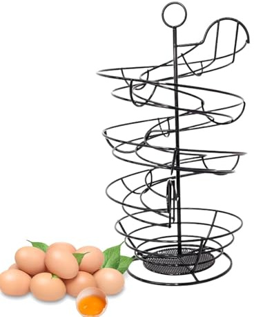 Cesta en espiral para huevos, soporte para almacenamiento de huevos de gallina en la encimera, organizador de cocina en espiral de alambre de metal para estante de condimentos de frutas, uso en aparta