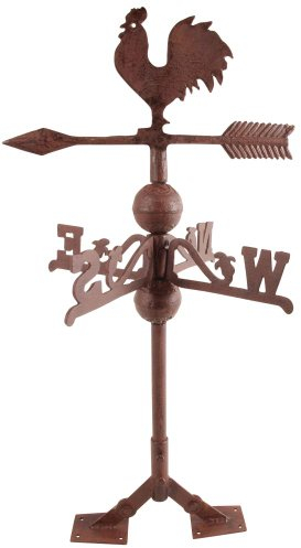 Esschert Design Wetterhahn, Wetterfahne im Antik Stil mit Standplatten aus Gusseisen, ca. 36 cm x 36 cm x 69 cm
