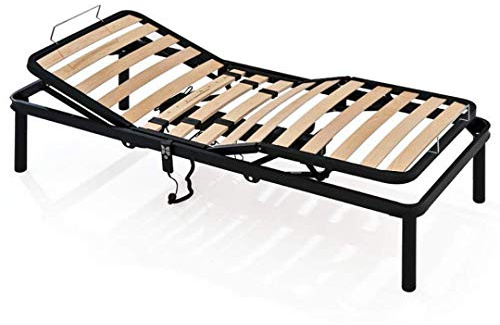EVERGREENWEB Best ELECTRIC Slatted Wooden Bed Base MOTORIZED Reinforced with Double Iron Structure + 4 Removable Legs (90 x 190 cm)