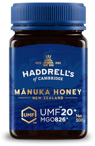 Haddrells of Cambridge Miel de Manuka MGO 800+ (UMF 20+) 500g - Miel certificada de Nueva Zelanda - Rica en metilglioxal - Sostenible, cruda y con un alto contenido en MGO