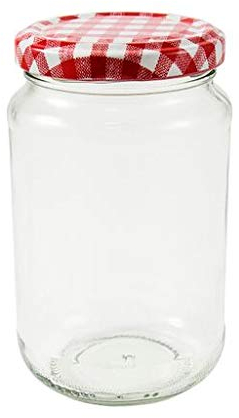1lb jam Jars 370 MLS. Pack of 12 x FSA Approved 1lb Jam Jars with red Gingham lids. Suitable for Home or Commercial use, Wares of Knutsford Ltd.