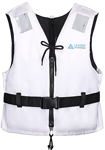 Leader International Schwimmhilfe Erwachsene, Festtoffweste ideal für den Wassersport, Auftriebshilfe bis zu 50N(Weiß XL: 90kg+)